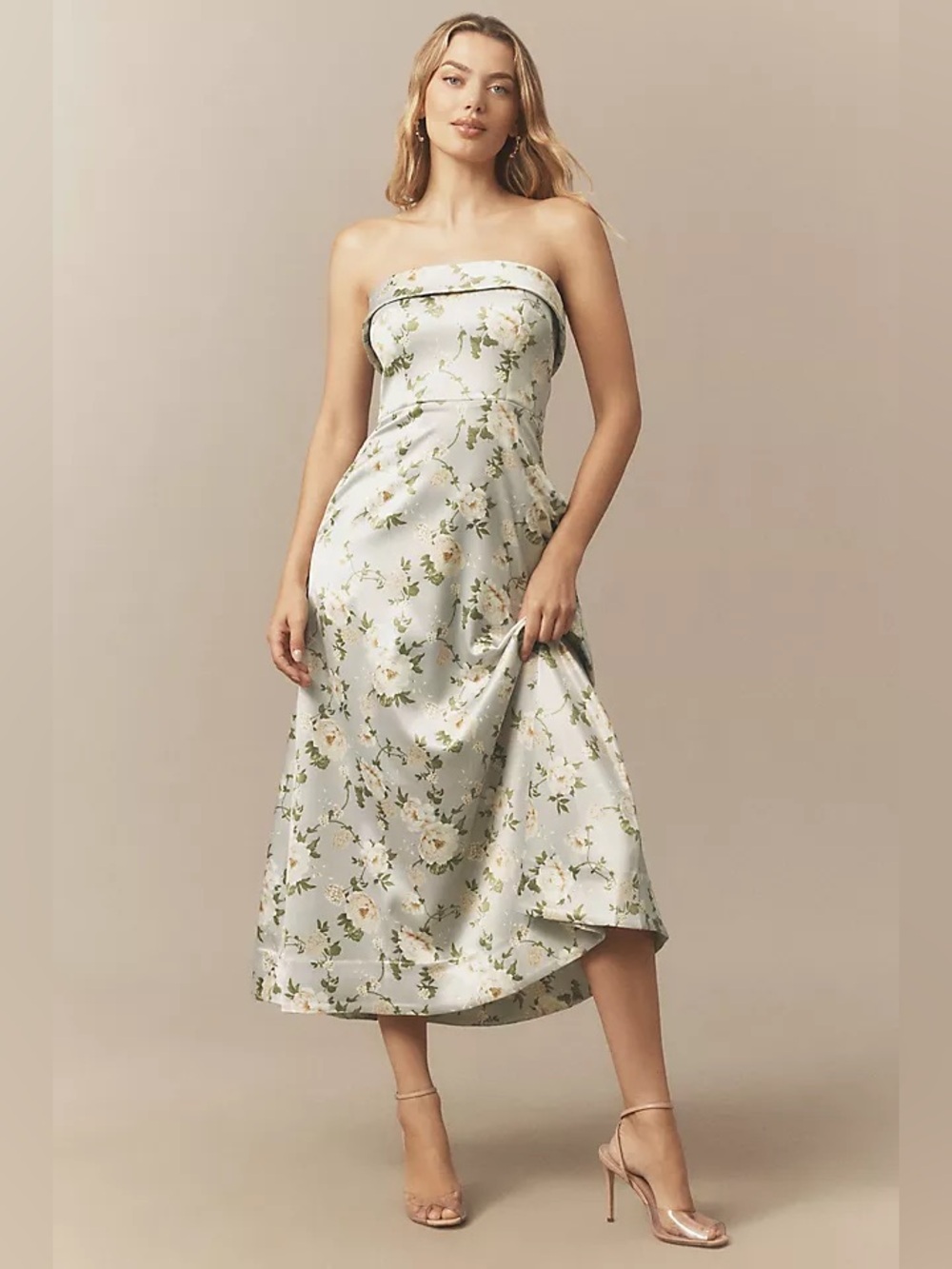 BHLDN ‘Soma’ Strapless Stretch-Satin Fit & Flare Midi Dress
